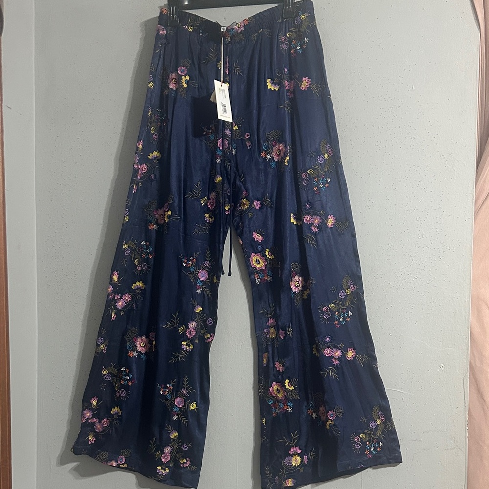 NWT Johnny Was Rising Moon Easy Floral Embroidered Wide-Leg Pants